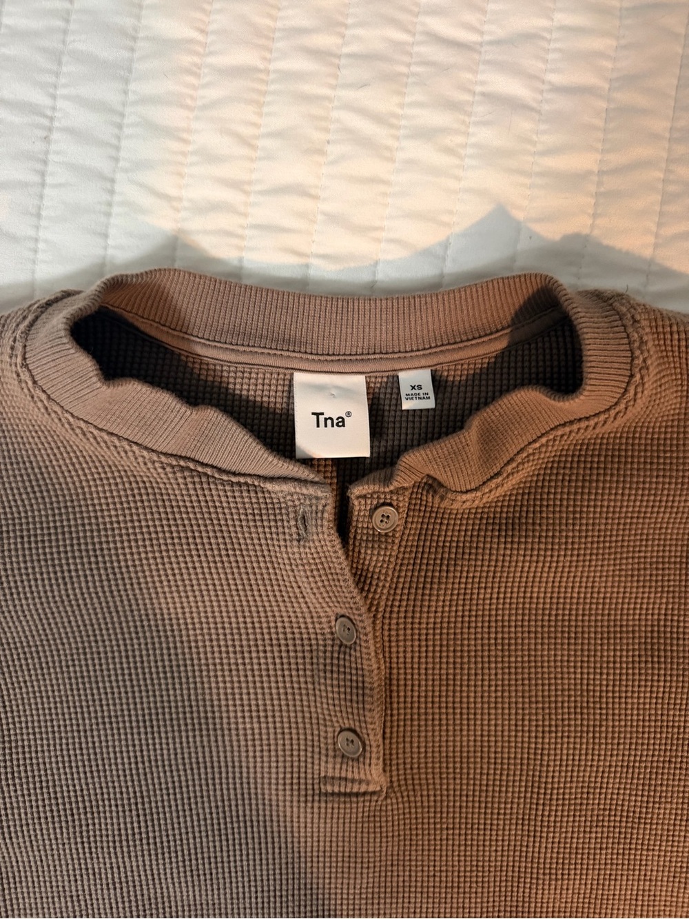 TNA Women's Long-Sleeve Waffle Henley - Brown - Picture 2 of 5